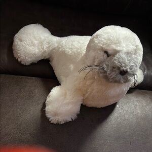 White and Gray Plush Seal Home Accent